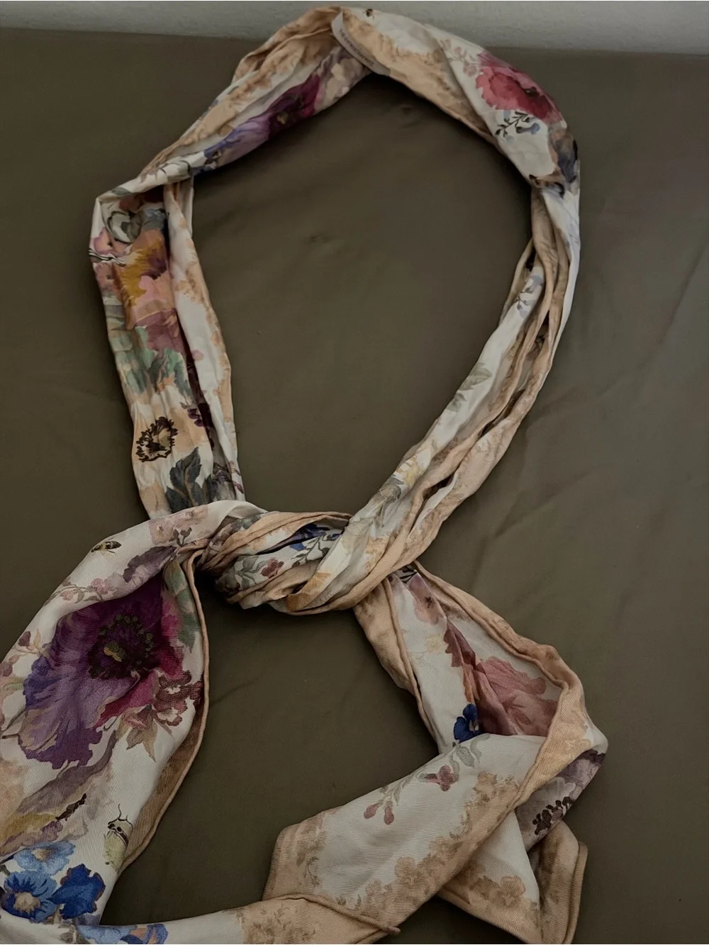 Zimmermann Floral Silk-Like Scarf with Purple & Pink Blooms
